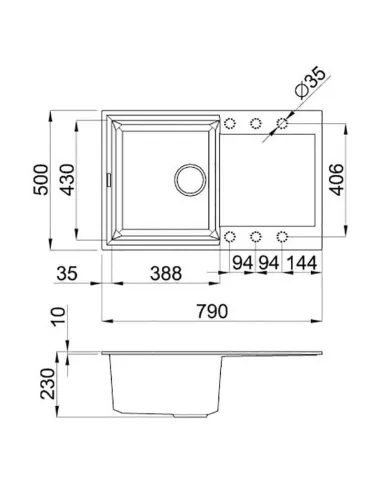 Мойка кухонная каменная Adamant Horizon 500х790 мм, прямоугольная, сахара - 2