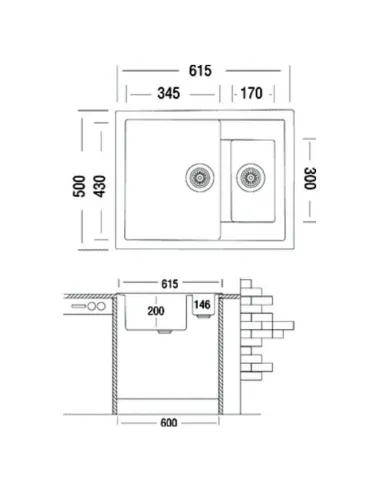 Мойка кухонная каменная Adamant Duplex 500х615 мм, прямоугольная, черная - 1