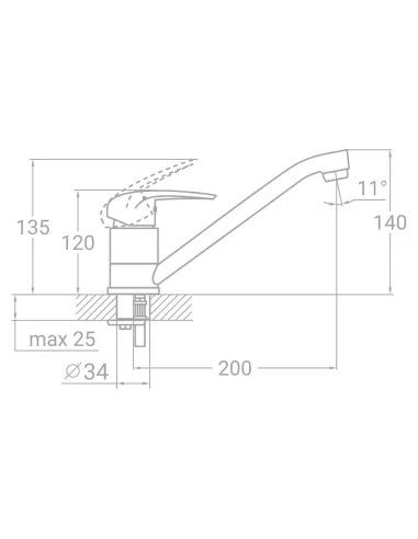 Смеситель для кухни Tau TN-2B242C (35 мм, гусак 250 мм, шпилька, кратно 2 шт) - 2