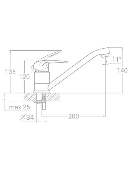 Смеситель для кухни Tau TN-2B242C (35 мм, гусак 250 мм, шпилька, кратно 2 шт) - 2