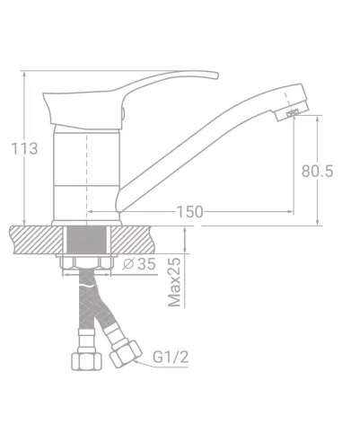 Смеситель для кухни Tau SE-1B145C (40 мм, 150 мм, гайка) - 2