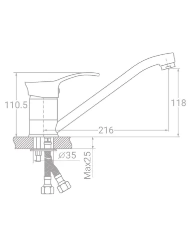 Смеситель для кухни Tau SE-2B245C (40 мм, 250 мм, шпилька) - 1