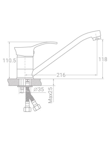 Смеситель для кухни Tau SE-2B245C (40 мм, 250 мм, шпилька) - 1