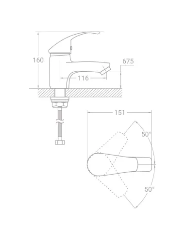 Смеситель для умывальника Tau SL-2A143C (литой, шпилька) - 2
