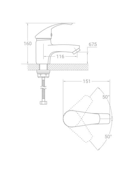 Смеситель для умывальника Tau SL-2A143C (литой, шпилька) - 2