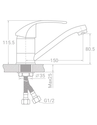 Змішувач для кухні Tau SM-1B144C (40 мм, 150 мм, гайка) - 2