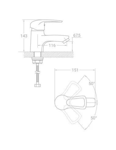 Смеситель для умывальника Tau SM-2A144C (литой, шпилька) - 2