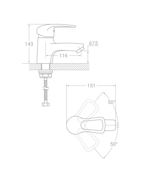 Смеситель для умывальника Tau SM-2A144C (литой, шпилька) - 2