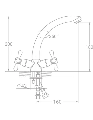 Смеситель для кухни Tau VD-5B361C (гусак вращающийся, шпилька) - 2