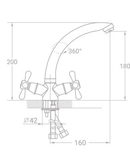 Смеситель для кухни Tau VD-5B361C (гусак вращающийся, шпилька) - 2