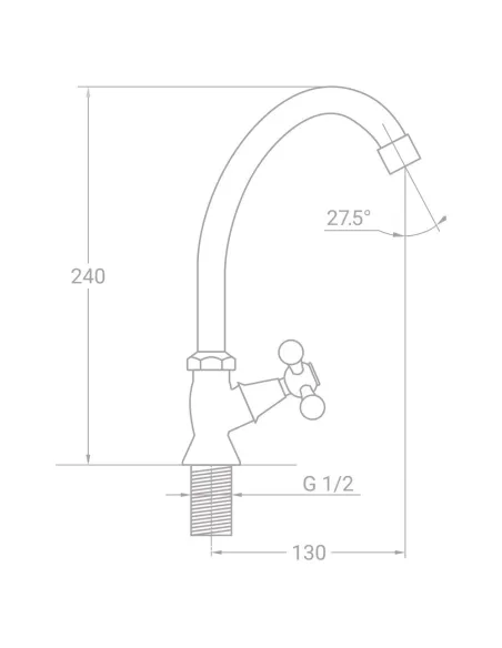 Монокран для умывальника Tau VN-1G160C (гайка, вентильный, кратно 4 шт) - 2