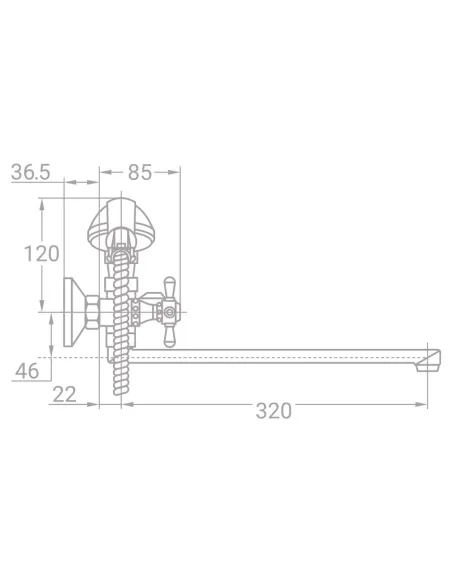 Смеситель для ванны Tau VN-2C260C (350 мм, дивертор встроенный картриджный) - 2