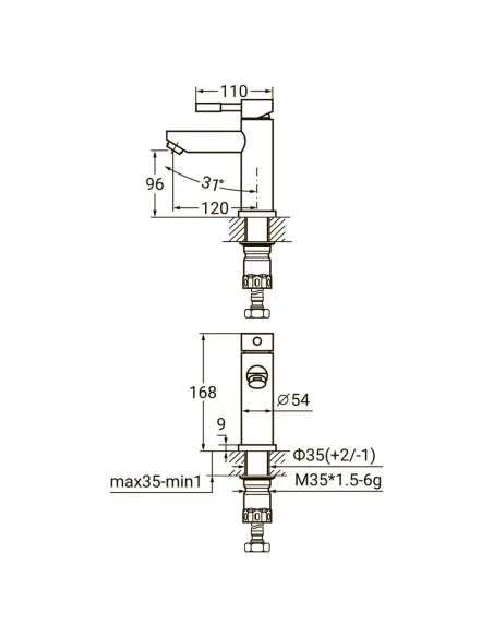 Змішувач для умивальника Aquatica KT-1A170P (литий, гайка, нержавіюча сталь) - 2