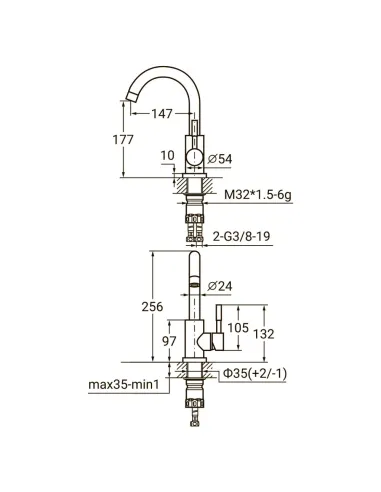 Смеситель для умывальника Aquatica KT-1A270P (гайка, нержавейка) - 2