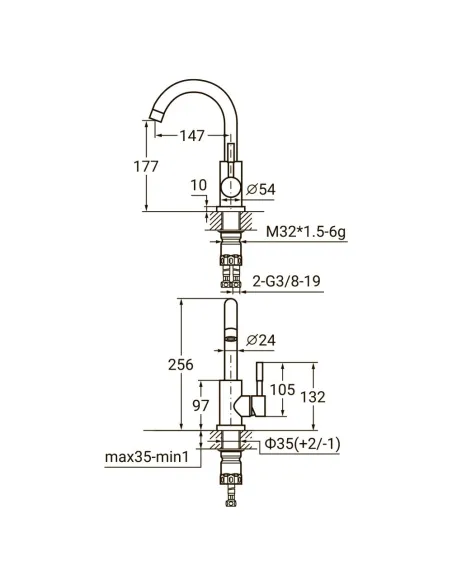 Смеситель для умывальника Aquatica KT-1A270P (гайка, нержавейка) - 2