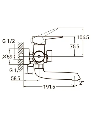 Змішувач для ванни Aquatica HK-2C130C 150 мм, дивертор, вбудований картридж. - 7