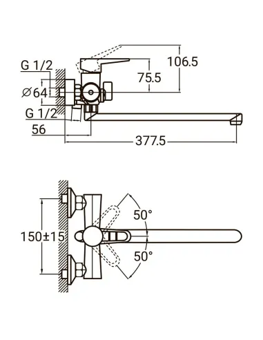 Змішувач для ванни Aquatica HK-2C230C 350 мм, дивертор, вбудований картридж. - 5