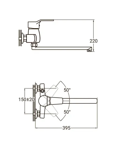 Змішувач для ванни Aquatica NL-2C243C (350 мм, вбудований дивертор картриджний) - 5