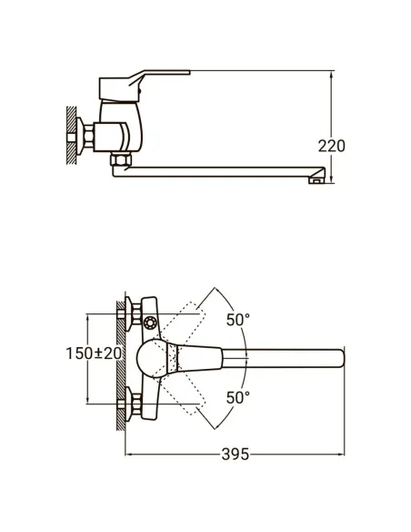 Змішувач для ванни Aquatica NL-2C243C (350 мм, вбудований дивертор картриджний) - 5