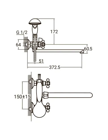 Змішувач для ванни Aquatica PL-2C255C (350 мм, вбудований дивертор картриджний) - 5