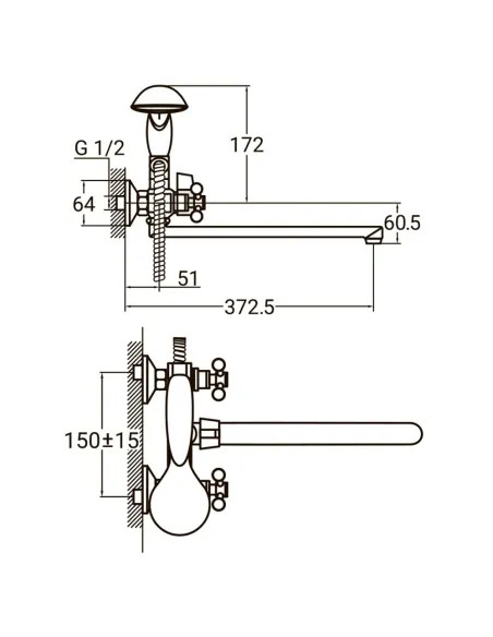 Змішувач для ванни Aquatica PL-2C255C (350 мм, вбудований дивертор картриджний) - 5