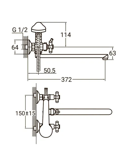 Смеситель для ванны Aquatica PL-5C255C (350 мм, дивертор встроенный шаровый) - 5