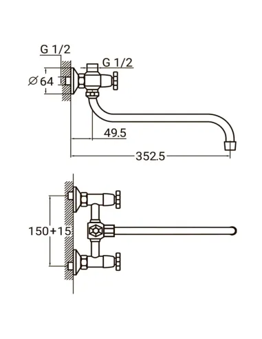 Змішувач для ванни Aquatica QN-2C458C (гус вигнутий, дивертор вбудований кульовий) - 5
