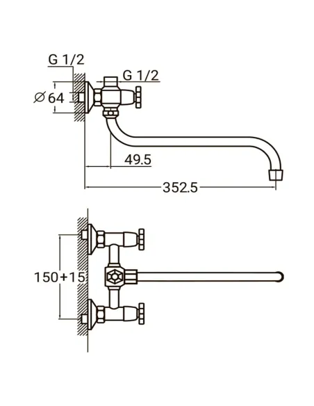 Змішувач для ванни Aquatica QN-2C458C (гус вигнутий, дивертор вбудований кульовий) - 5