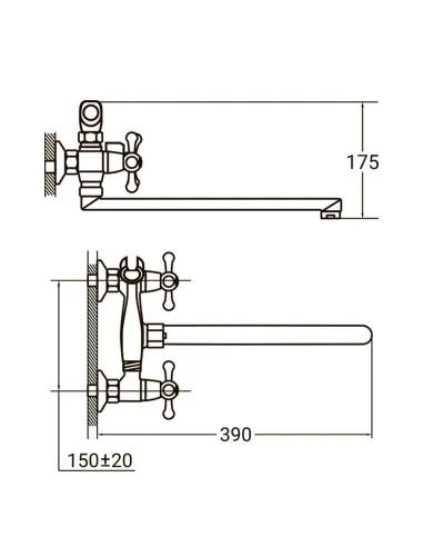 Смеситель для ванны Aquatica PM-2C257C, 350 мм, дивертор встроенный картриджный - 5