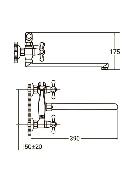Смеситель для ванны Aquatica PM-2C257C, 350 мм, дивертор встроенный картриджный - 5