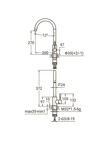 Смеситель для кухни Aquatica KT-4B170P (35 мм, гайка, нержавейка) - 2