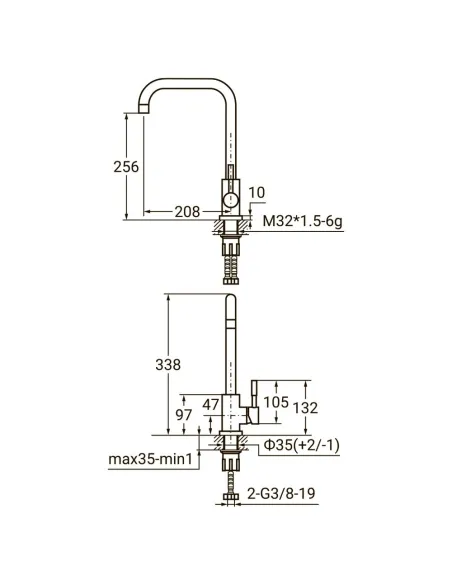 Змішувач для кухні Aquatica KT-4B270P (35 мм, гайка, нержавіюча сталь) - 2
