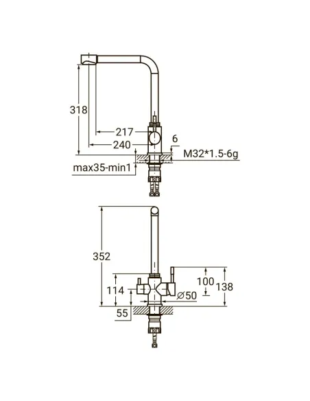Змішувач для кухні Aquatica KT-4B770P (35 мм, гайка, нержавіюча сталь, під фільтр) - 2