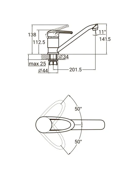 Смеситель для кухни Aquatica MD-1B241C (40 мм, гусак 250 мм, гайка) - 4