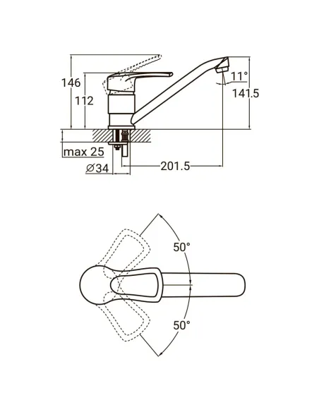 Смеситель для кухни Aquatica MD-2B244C, 40 мм, гусак 250 мм, шпилька - 4