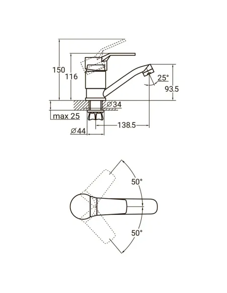 Смеситель для кухни Aquatica MJ-1B135C, 40 мм, гусак 150 мм, гайка - 4