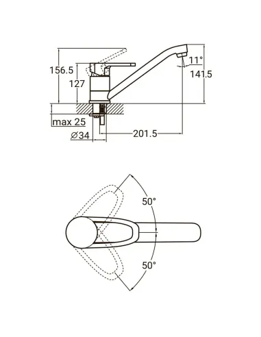 Змішувач для кухні Aquatica MJ-2B229C (40 мм, гусак 250 мм, шпилька) - 5