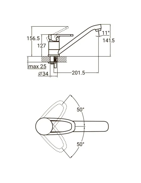 Змішувач для кухні Aquatica MJ-2B229C (40 мм, гусак 250 мм, шпилька) - 5