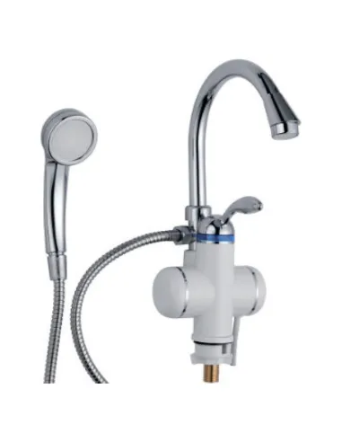 Смеситель для ванны с проточным водонагревателем Aquatica LZ-6C111W (3.0 кВт, 0,4-5бар, гусак ухо, гайка) - 1