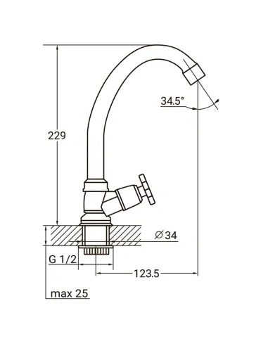 Монокран для умивальника Aquatica QN-1G158C (гайка, вентильний, кратно 2 шт) - 2