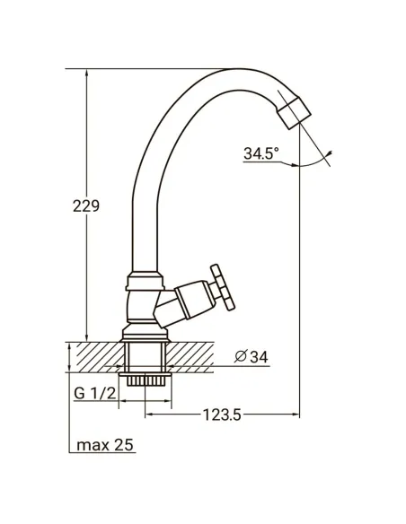 Монокран для умивальника Aquatica QN-1G158C (гайка, вентильний, кратно 2 шт) - 2