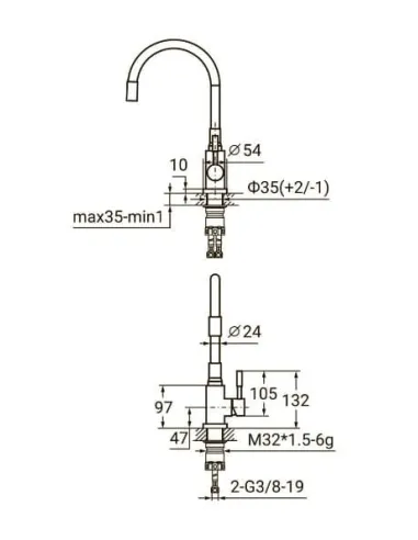 Змішувач для кухні Aquatica KT-4B570P (35 мм, гайка, нержавіюча сталь, гусак силіконовий) - 2
