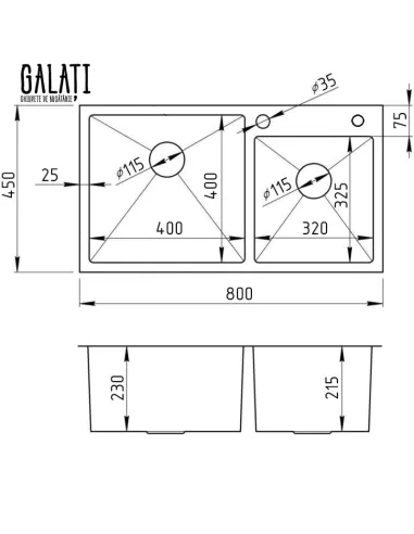 Мийка кухонна металева прямокутна Romzha Arta U-750D, 800х450х230 мм - 4