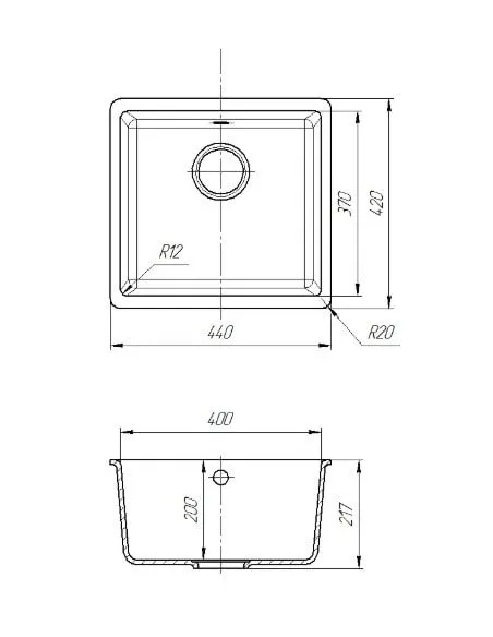 Мойка кухонная каменная квадратная Romzha Mira U-400 Teracota 701, 440x420x217 мм - 1
