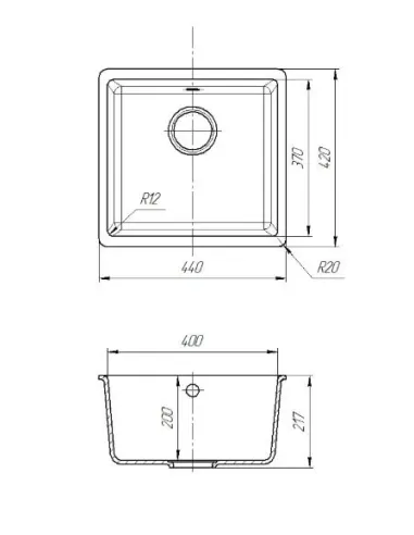 Мийка кухонна кам`яна квадратна Romzha Mira U-400 Bezhvy 401, 440x420x217 мм - 3