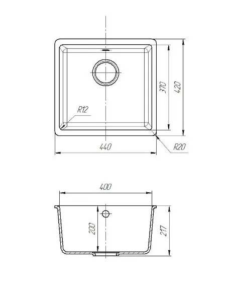 Мийка кухонна кам`яна квадратна Romzha Mira U-400 Bezhvy 401, 440x420x217 мм - 3