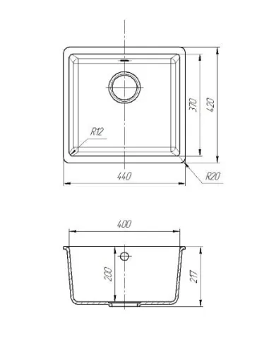 Мийка кухонна кам`яна квадратна Romzha Mira U-400 Biela 101, 440x420x217 мм - 1