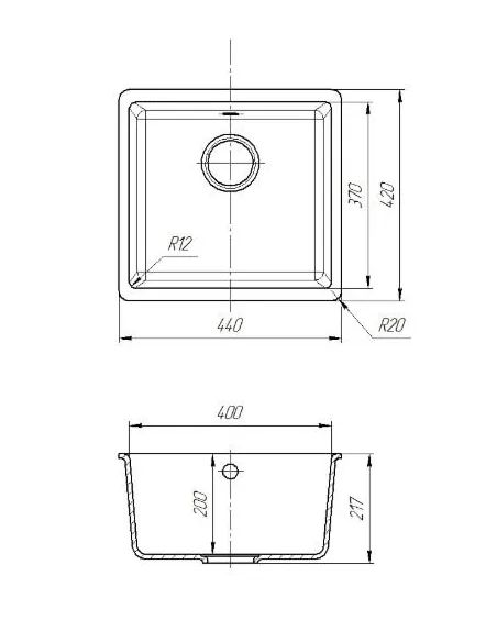 Мийка кухонна кам`яна квадратна Romzha Mira U-400 Biela 101, 440x420x217 мм - 1