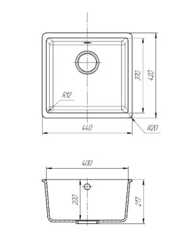 Мийка кухонна кам`яна квадратна Romzha Mira U-400 Seda 601, 440x420x217 мм - 3