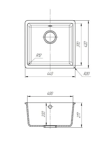 Мийка кухонна кам`яна квадратна Romzha Mira U-400 Seda 601, 440x420x217 мм - 3